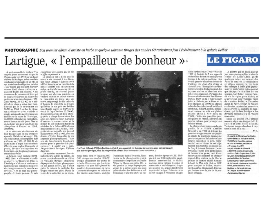 Coupure de presse — Lartigue, « l'empailleur de bonheur »