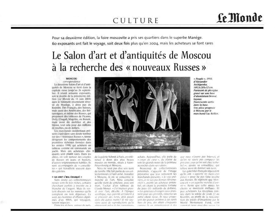 Coupure de presse — Le Salon d'art et d'antiquités de Moscou à la recherche des "nouveaux Russes"