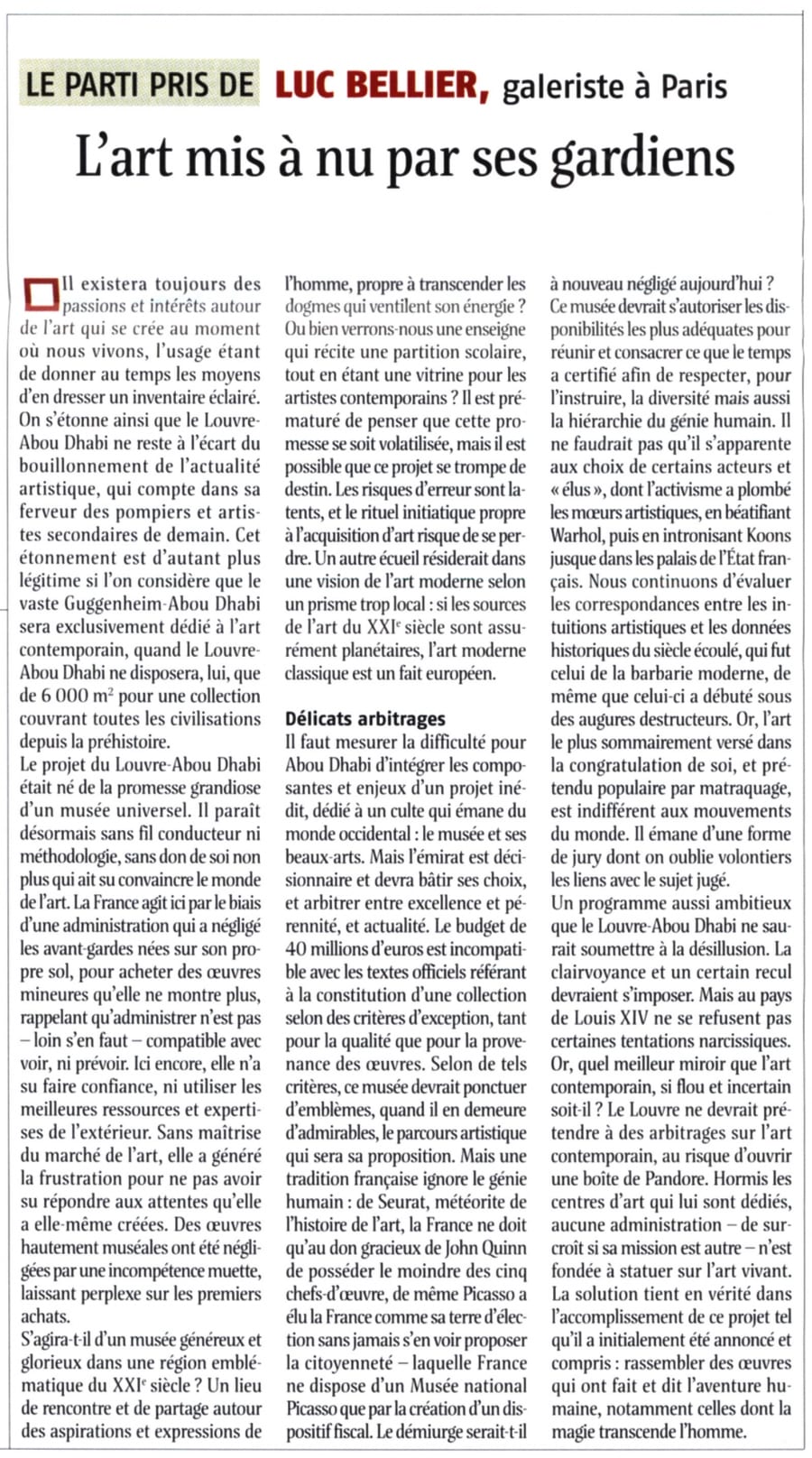 Coupure de presse — L’art mis à nu par ses gardiens