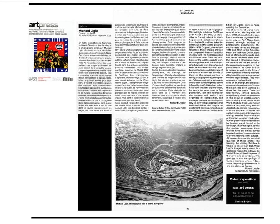 Coupure de presse — Michael Light à la Galerie Luc Bellier