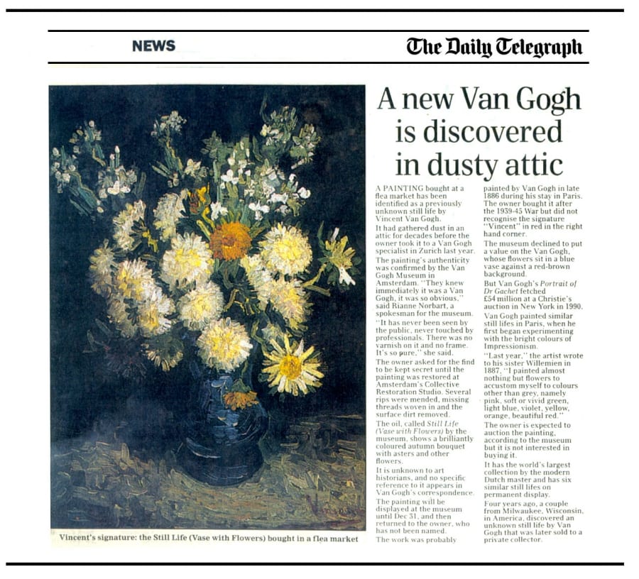 Coupure de presse — A new Van Gogh is discovered in dusty attic