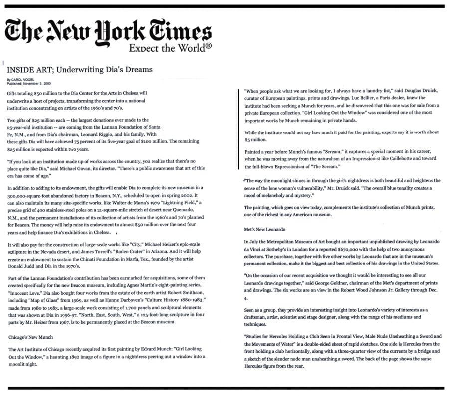 Coupure de presse — INSIDE ART; Underwriting Dia's Dreams