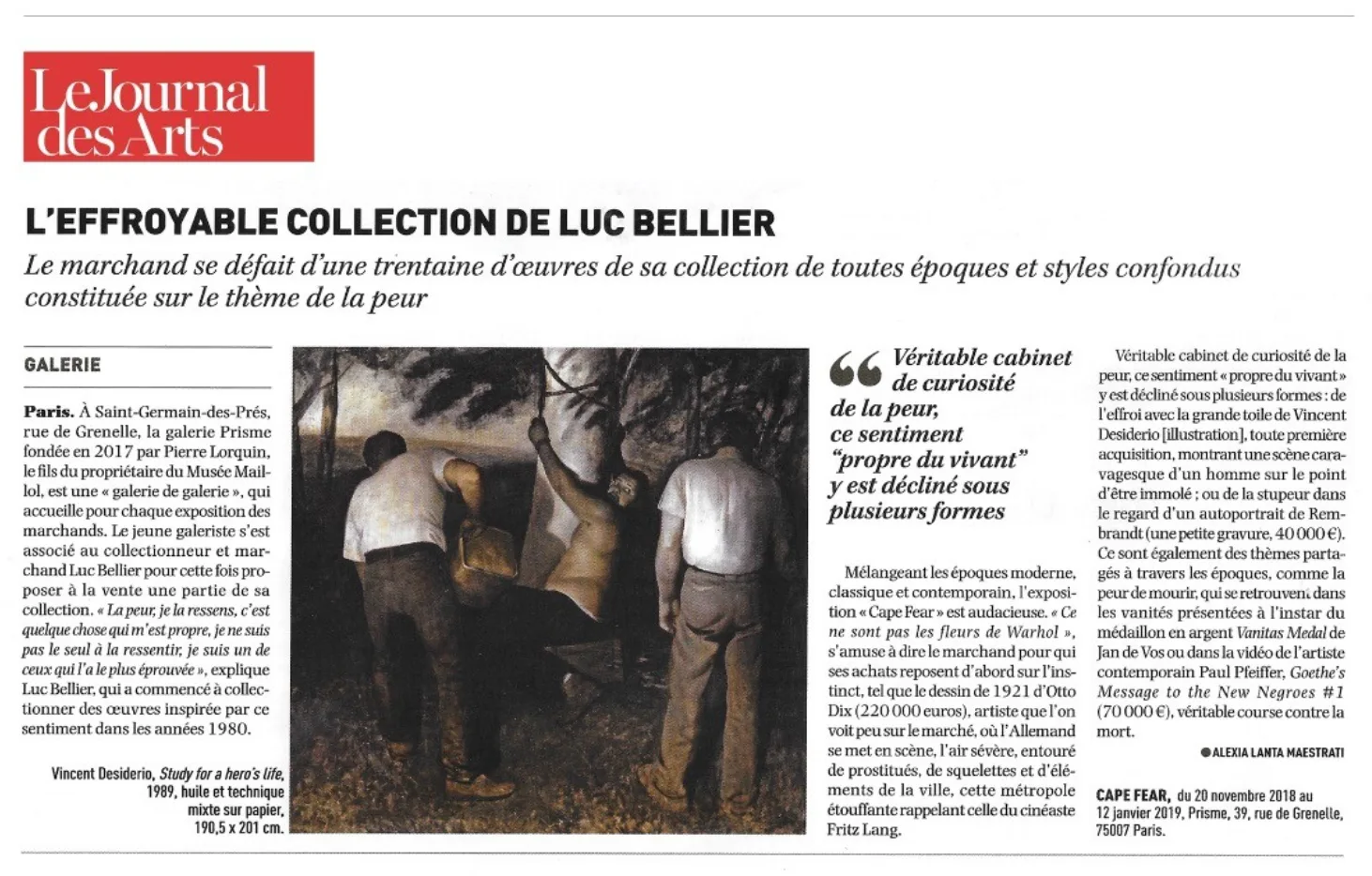 Coupure de presse — L’effroyable collection de Luc Bellier